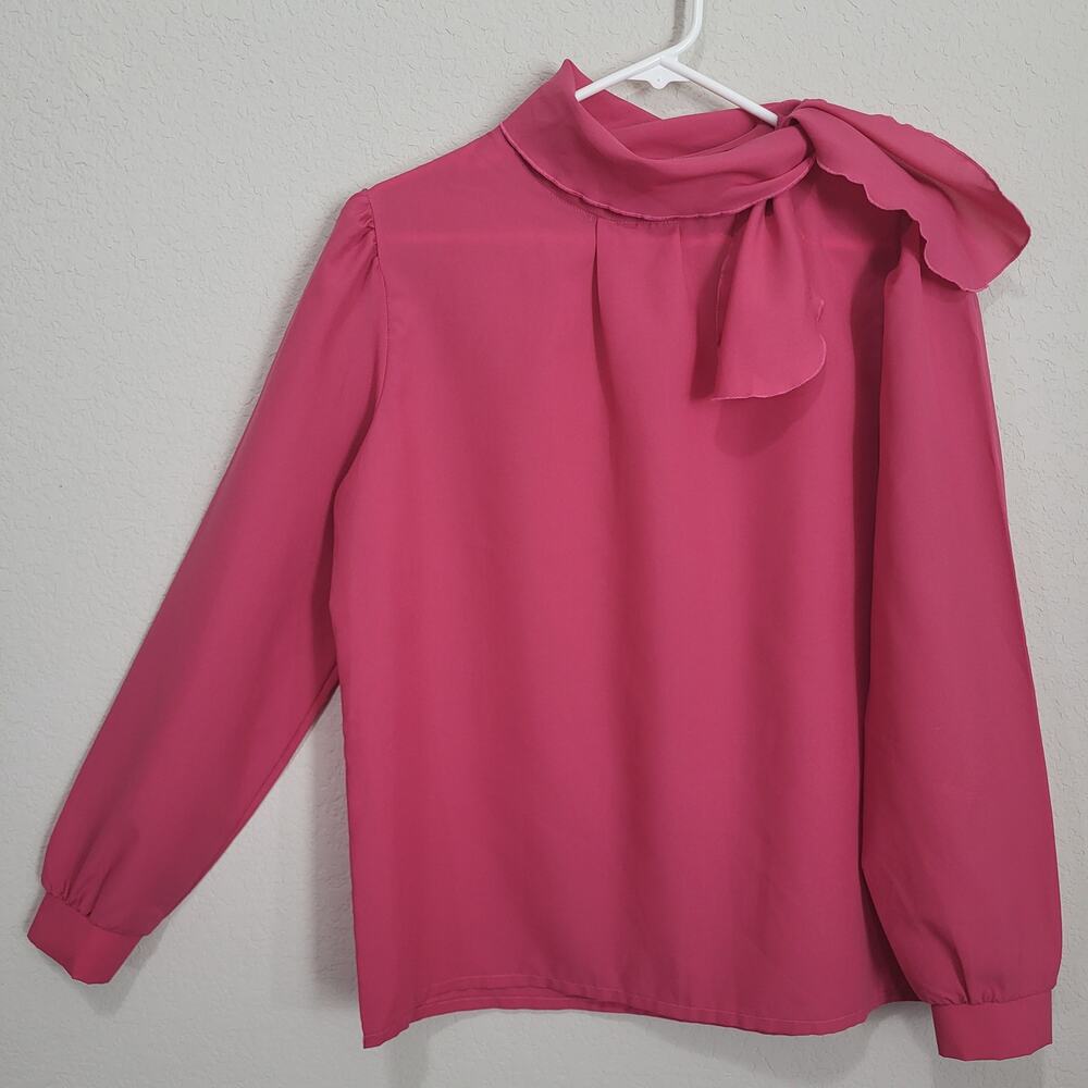 Vintage Blouse Donnkenny Women Size 10 / 12  Pink Bow neck office 80s 90s Office